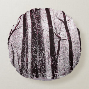 FOREST WOODS SNOWY WINTER SCENERY  ROUND CUSHION