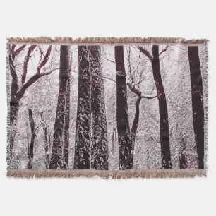 FOREST WOODS SNOWY WINTER SCENERY THROW BLANKET
