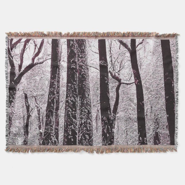 FOREST WOODS SNOWY WINTER SCENERY  THROW BLANKET (Front)