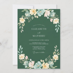 Forest Yellow Aqua Garland Wedding Invitation