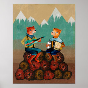 Foresters - Two Bears Playing Music Poster