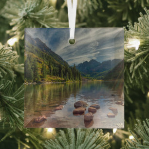 Forests   Maroon Bells Colorado Glass Tree Decoration