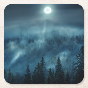 Forests   Moonlit Forest Square Paper Coaster