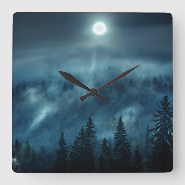 Forests | Moonlit Forest Square Wall Clock (Front)