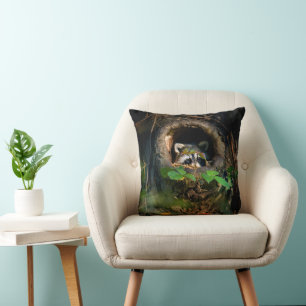 Forests Racoon Peeking Cushion