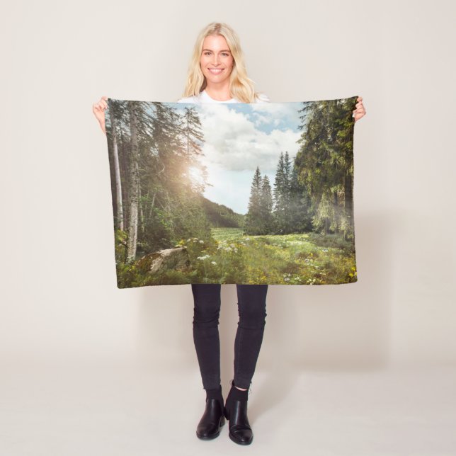 Forests | Sun Peeking Thru Fleece Blanket (In Situ)