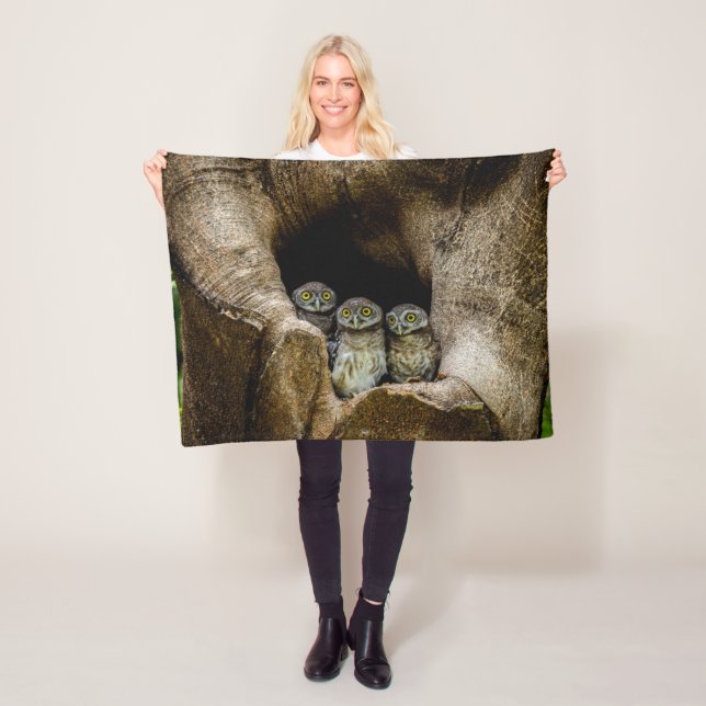 Forests | Three Owls Looking Fleece Blanket (In Situ)