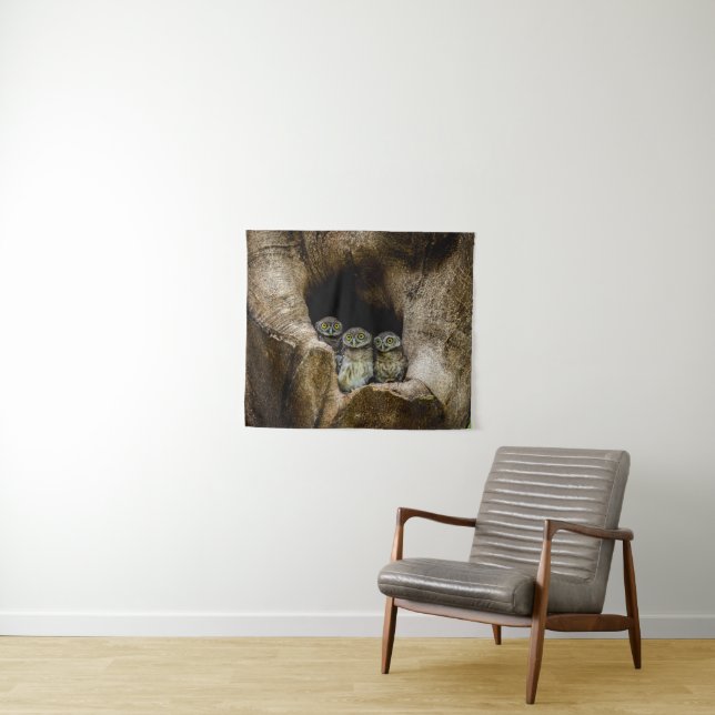 Forests | Three Owls Looking Tapestry (In Situ (Horizontal))
