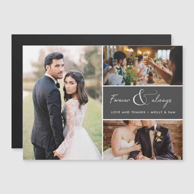 Forever Always 3 Photo Wedding Thank You  (Front/Back)