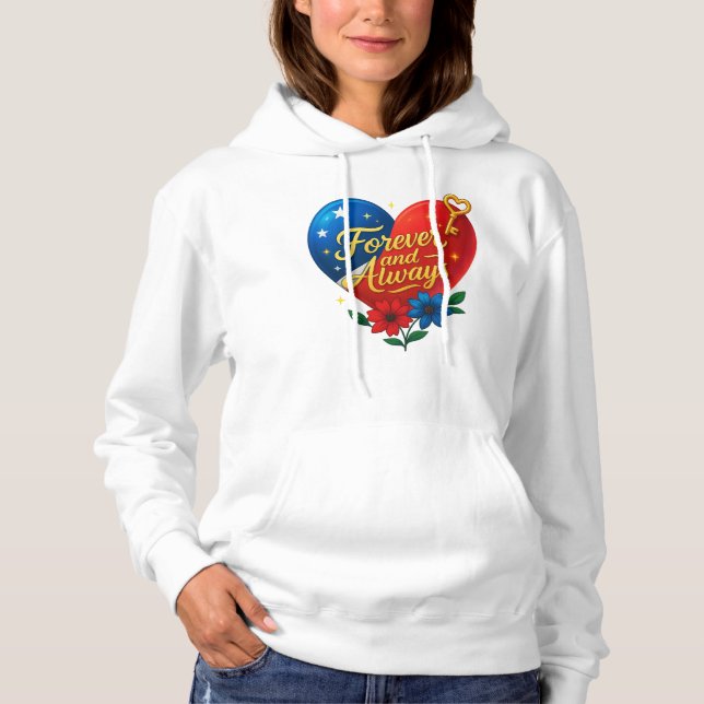 Forever & Always Hoodie | Romantic Heart & Key Des (Front)