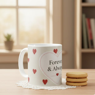 Forever & Always" Minimalist Red Heart Pattern - C Coffee Mug