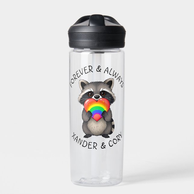 Forever & Always Personalised  | LGBTQ Racoon Water Bottle (Front)