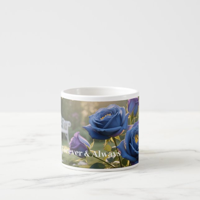 Forever & Always – Romantic Blue Rose Floral Gift  Espresso Cup (Front)