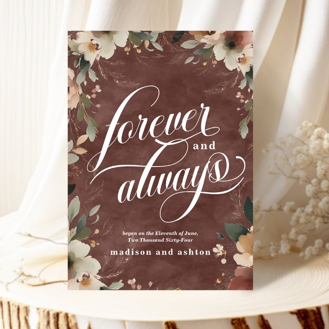 Forever & Always Rustic Garnet Floral Wedding Announcement (Announce your love beautifully with our elegant "Forever and Always" wedding cards.)