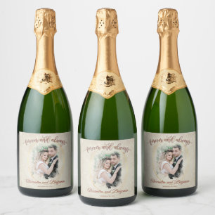 Forever + Always Watercolor Effect Photo Template Sparkling Wine Label