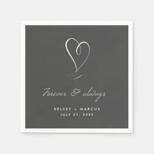 Forever & Always Wedding Engagement Charcoal Napkin