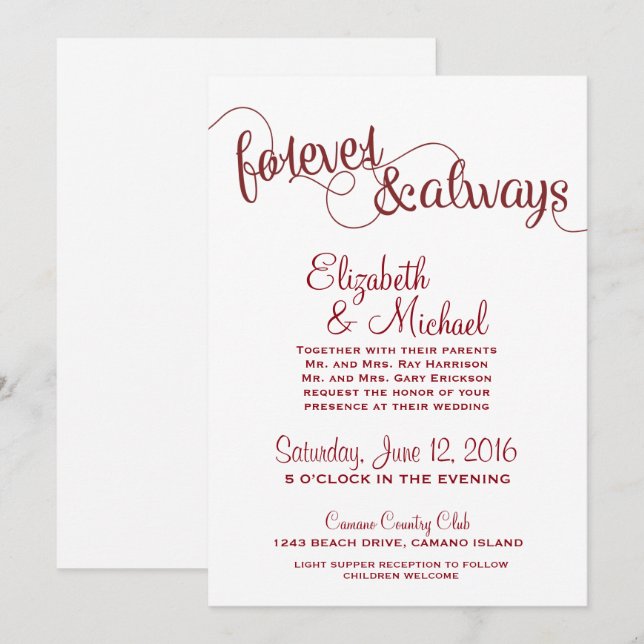 Forever & Always Wedding Invitation (Front/Back)
