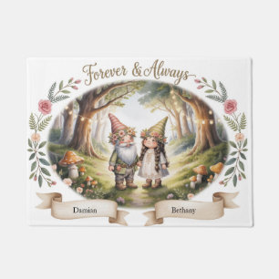 Forever and Always Cute Gnome Couple with Names Doormat