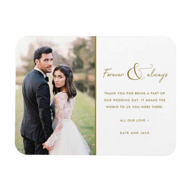 Forever and Always Gold Wedding Photo Thank You Magnet (Horizontal)