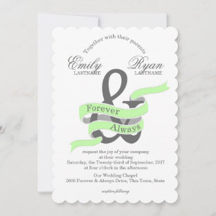 Forever and Always Green Ribbon Banner Wedding Invitation