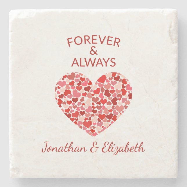 "Forever and Always" Red Heart Stone Coaster (Front)