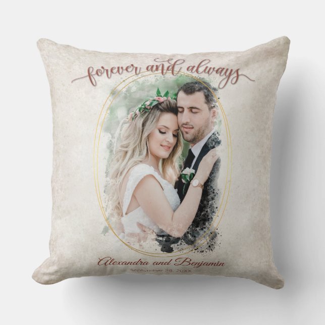 Forever and Always Wedding Photo Template Cushion (Front)