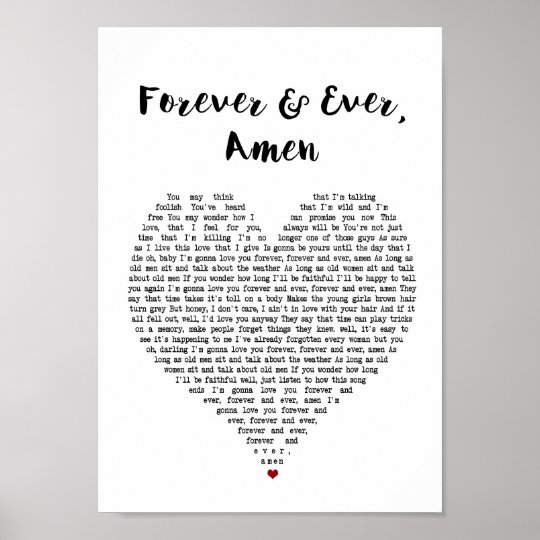 Forever And Ever Amen Heart Song Lyric Print | Zazzle.co.uk