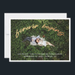 Forever Begins | Gold Save the Date Photo Card<br><div class="desc">Send stylish Save the Dates,  with these faux gold foil photo flat cards,  featuring the words,  "Forever Begins."  The back of the card features a fun diamond pattern over a faux gold foil background.</div>