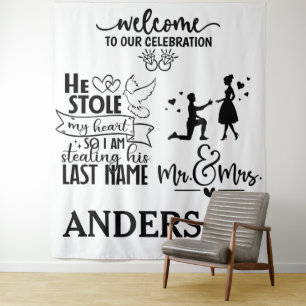 Forever Begins Here – Wedding Day Welcome Backdrop Tapestry