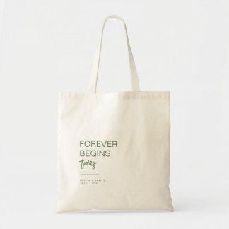 Forever Begins Today Simple Sage Wedding Favour Tote Bag