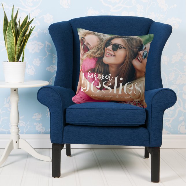 Forever Besties Modern Two Photo Overlay Cushion (Creator Uploaded)