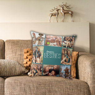Forever Besties Photo Grid Teal Deco Cushion