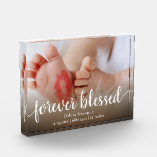 Forever Blessed Casual Script Baby Birth Stat Photo Block