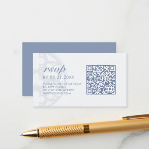 Forever Blue Elegant Classic Castle QR Code RSVP Enclosure Card