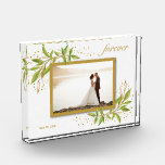 Forever Bride Groom Wedding Photo Block<br><div class="desc">This charming photo block features your favourite photo surrounded with a beautiful border of green and gold leaves. CHANGE the date to the current year or you can delete it or add more information. Great as a gift or to display your favourite photo in your own home. *VERTICAL layout done...</div>
