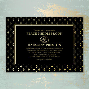Forever Charmed Gold Black Wedding Foil Invitation