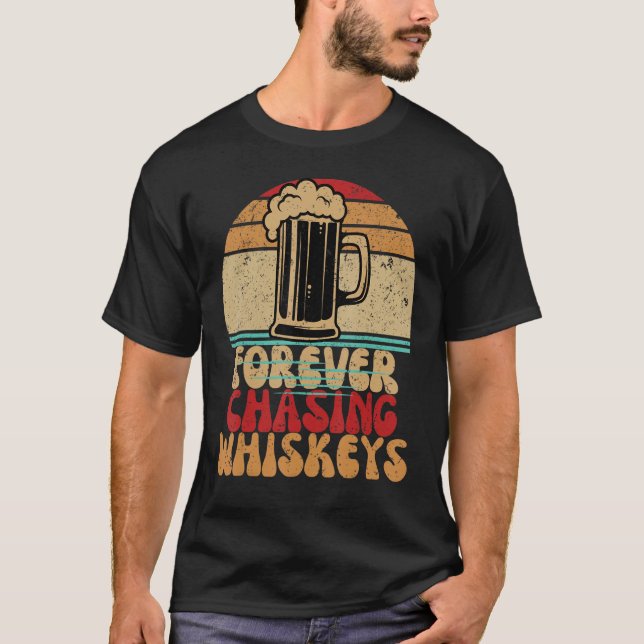 Forever Chasing Sunset Retro  Beer  Groovy T-Shirt (Front)