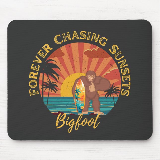 Forever Chasing Sunsets Bigfoot Surfing Black Mouse Mat (Front)