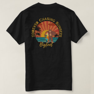 Forever Chasing Sunsets Bigfoot Surfing Black T-Shirt