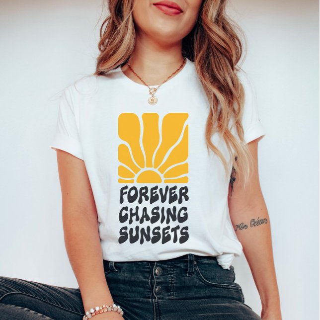 Forever Chasing Sunsets – Groovy Retro Sun T-Shirt (Creator Uploaded)