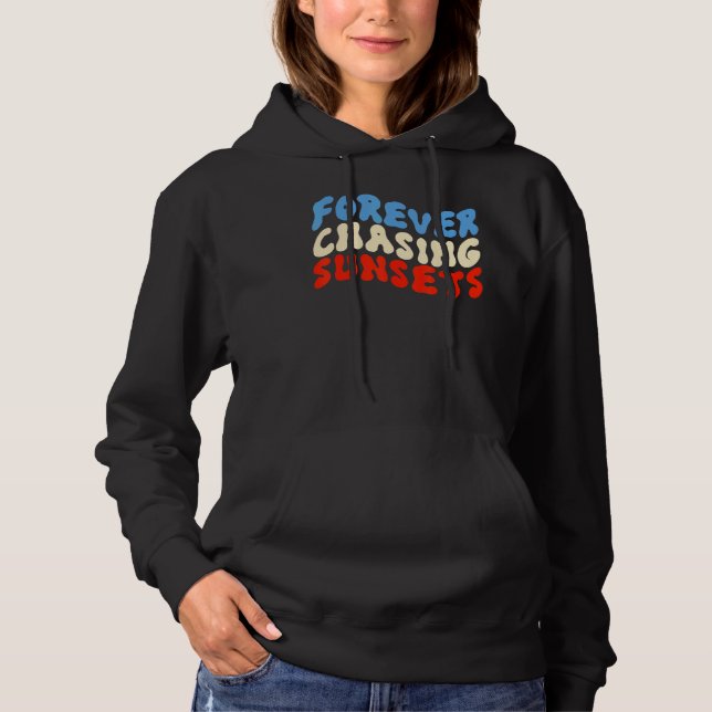 Forever Chasing Sunsets Retro Summer Sunset Beach Hoodie (Front)