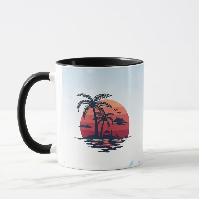 Forever Chasing Sunsets Retro Tropical Palm Tree Mug (Left)
