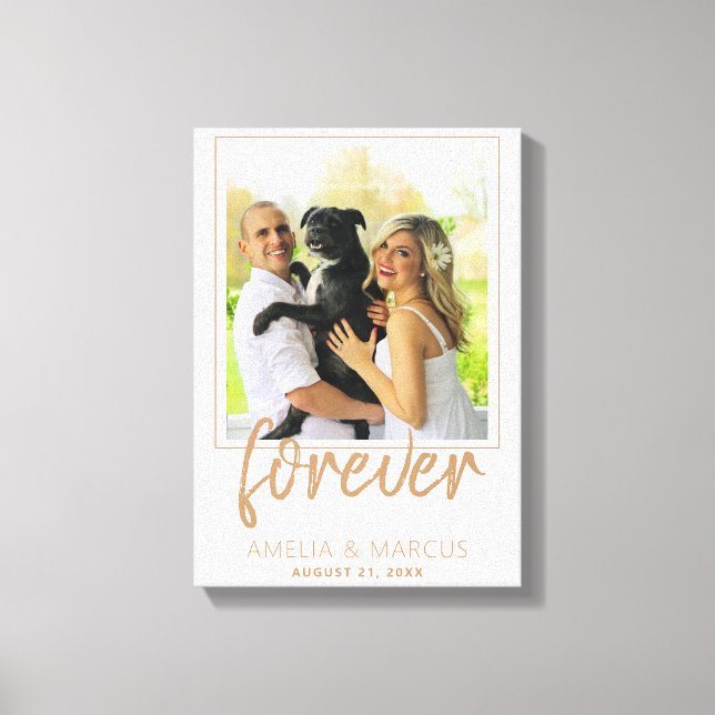 Forever Elegant Golden Script Wedding Keepsake Canvas Print (Front)