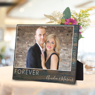 Forever Elegant Rustic Wood Script Wedding Photo Plaque