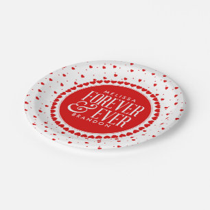 Forever & Ever Valentines Red Circle Hearts Paper Plate