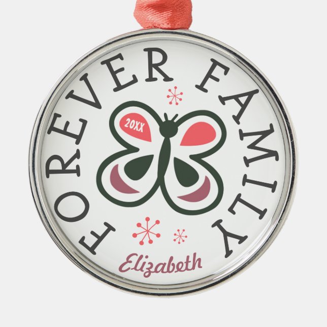 Forever Family Kids Pink Butterfly Adoption Gift Metal Tree Decoration (Front)