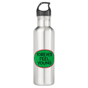 Forever feel young sticker overlay design element. 710 ml water bottle