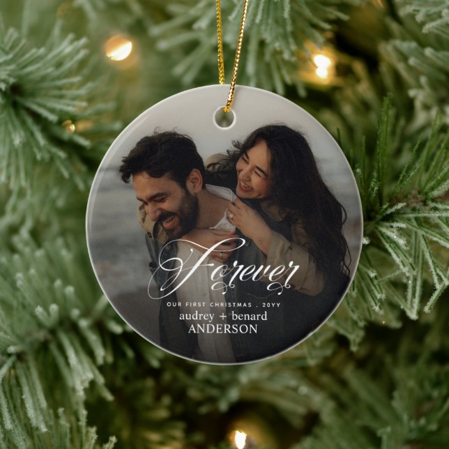 Forever First Christmas Double Sided Couple Photo Ceramic Tree Decoration (Tree)
