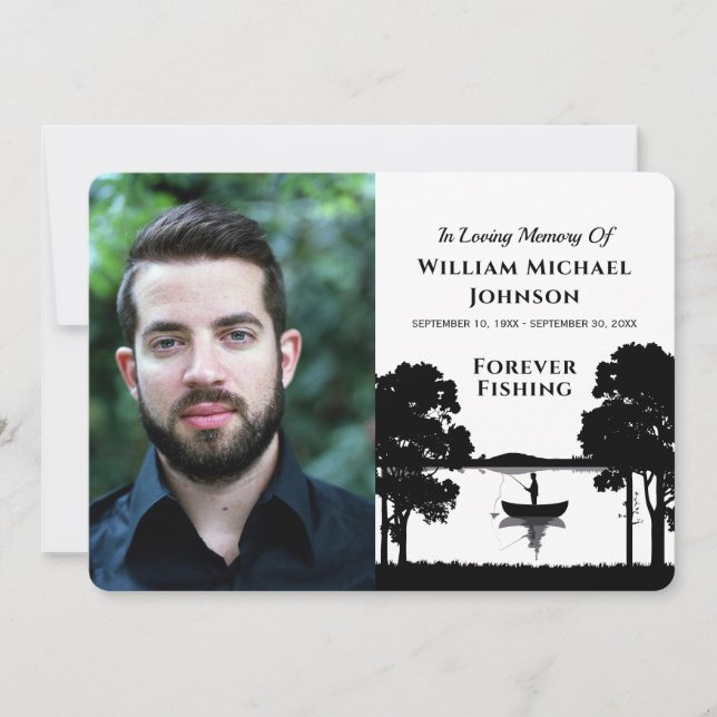 Forever Fishing Custom Photo Memorial Funeral Thank You Card (Front)