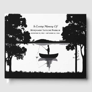 Forever Fishing Memorial Funeral Black And White Guest Book